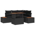 vidaXL Ensemble de Salle à Manger de Jardin 5 Pièces avec Coussins Noir Poly Rotin Acacia