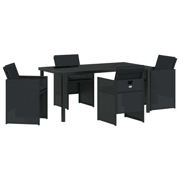 vidaXL Ensemble de repas de jardin 5 pièces avec coussins en Rattan Poly noir
