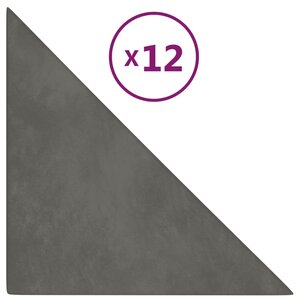 vidaXL Panneaux muraux 12 Pièces Gris foncé 30x30 cm Velours 0 54 m²