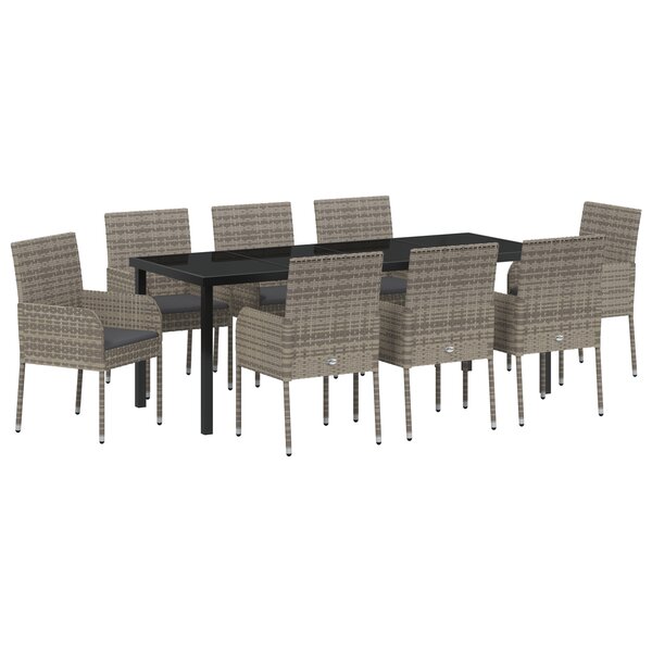 vidaXL Set de 9 chaises de salle à manger de jardin avec coussins gris en poly rattan