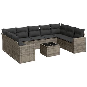 vidaXL Salon de jardin avec coussins 10 Pièces gris résine tressée