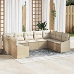 vidaXL Ensemble de canapé de jardin 9 Pièces Beige Poly rotin