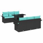 vidaXL Ensemble de canapé de jardin avec coussin 7 Pièces Noir Poly rotin