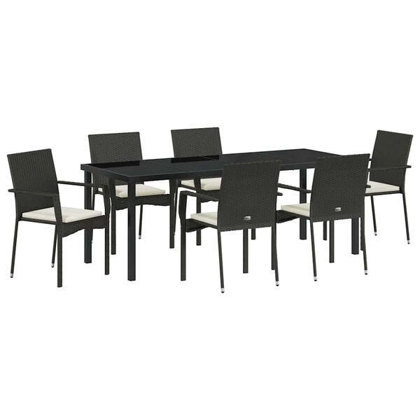 vidaXL Ensemble de salle à manger pour jardin 7 Pièces Noir polyrotin