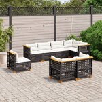vidaXL Salon de jardin 8 Pièces avec coussins noir résine tressée