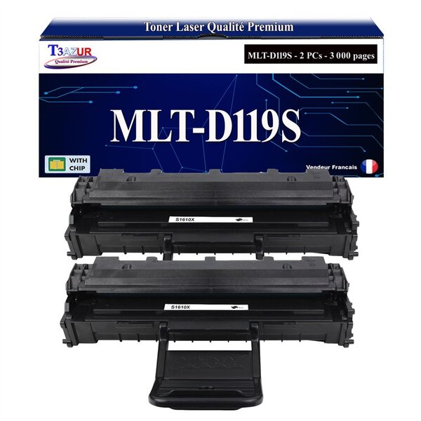 T3AZUR - 2x Toners compatibles avec Samsung MLTD119S D119S pour Samsung SCX-4321 SCX-4521F SCX-4521FR ML-1615 ML-1620 ML-1625 ML-2010L ML-2010P ML2015