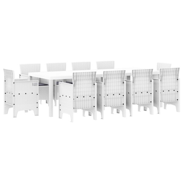vidaXL Ensemble de salle à manger 11 pièces avec coussins Blanc Poly Rattan