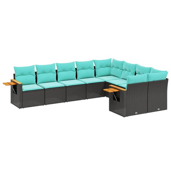 vidaXL Salon de jardin 9 Pièces avec coussins noir résine tressée