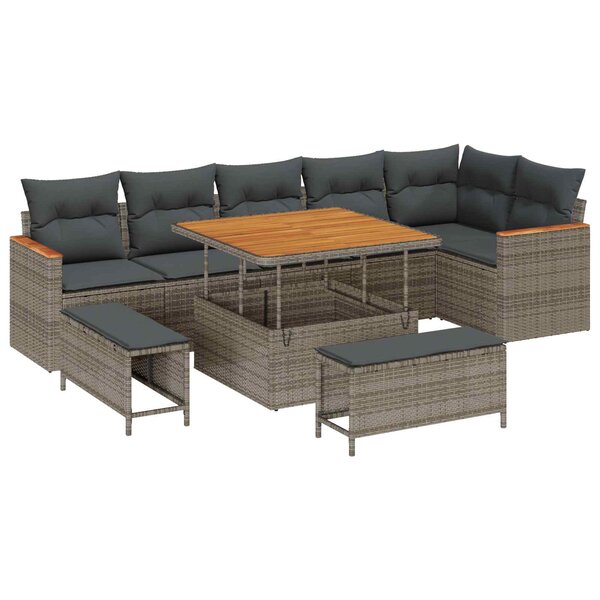 vidaXL Ensemble de canapé de jardin 9 Pièces Gris polyrotin