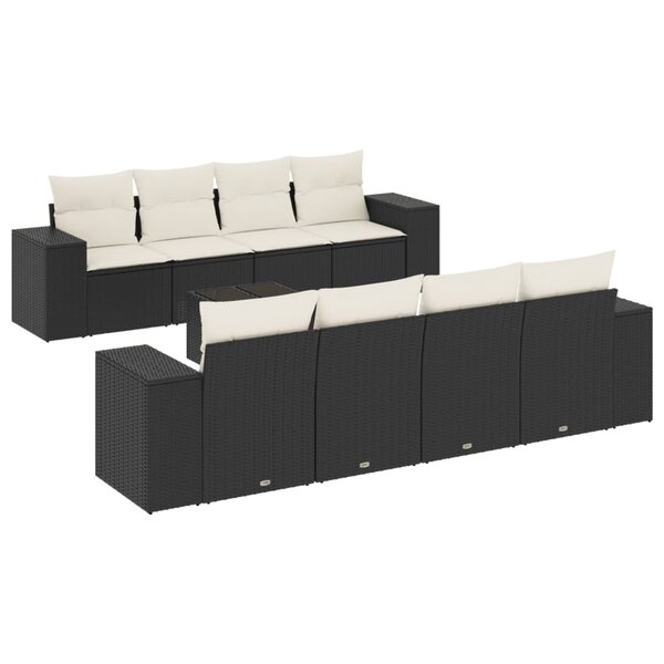 vidaXL Salon de jardin 9 Pièces avec coussins noir résine tressée
