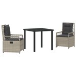 vidaXL Set de Dîner de Jardin 3 Pièces Gris Clair Poly Rotin
