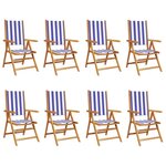 vidaXL Chaises inclinables de jardin lot de 8 tissu et bois massif