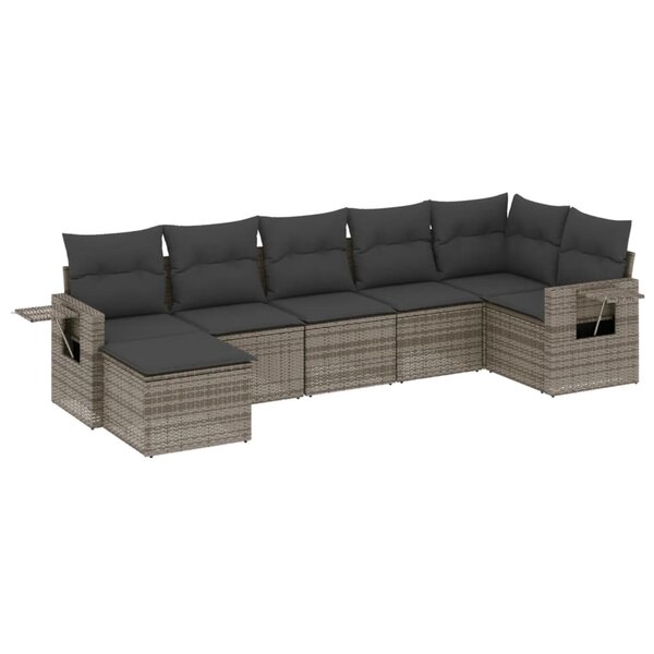 vidaXL Salon de jardin avec coussins 7 Pièces gris résine tressée