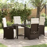 Ensemble de Repas de Jardin 5 Pièces avec Coussins en Rattan Poly Marron