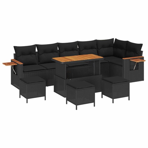 vidaXL Ensemble de canapé de jardin 10 Pièces Noir polyrotin