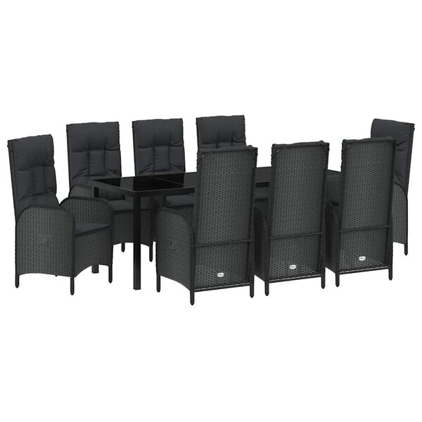 vidaXL Ensemble de salle à manger pour jardin 9 Pièces Noir polyrotin