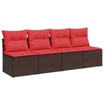 vidaXL Canapé de jardin avec coussins 4 places en résine tressée marron