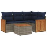 vidaXL Salon de jardin 5 Pièces avec coussins gris résine tressée