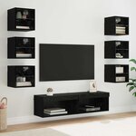 vidaXL Meuble TV avec des lumières à LED 8 Pièces Chêne noir Verre