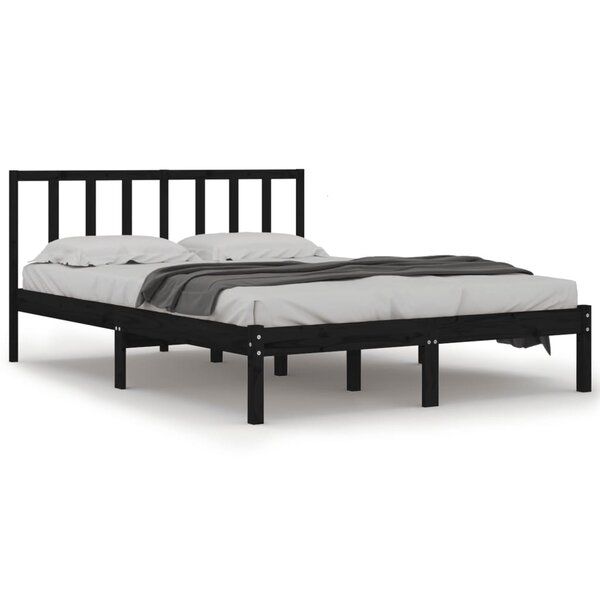 vidaXL Cadre de lit Noir Bois de pin massif 150x200 cm Très grand