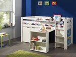 PINO Lit sureleve avec sommier + bureau + bibliothèque + commode + tablette penderie