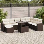 vidaXL Salon de jardin avec coussins 9 Pièces marron résine tressée
