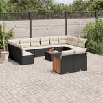 vidaXL Salon de jardin avec coussins 13 Pièces noir résine tressée