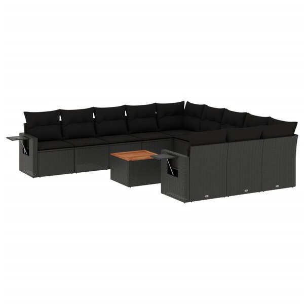 vidaXL Salon de jardin 12 Pièces avec coussins noir résine tressée