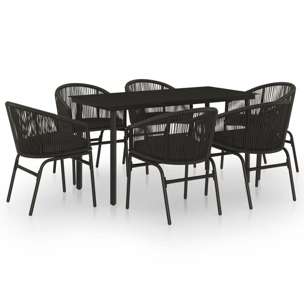 vidaXL Ensemble à manger de jardin 7 Pièces Noir