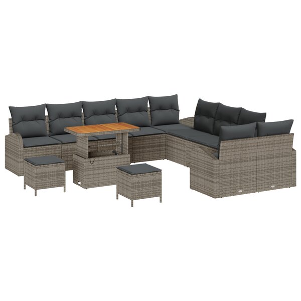 vidaXL Ensemble de 13 pièces de sofa de jardin avec coussins en rotin poly gris acacia