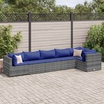 vidaXL Salon de jardin 6 Pièces avec coussins Gris Résine tressée