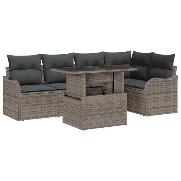 vidaXL Ensemble de canapé de jardin 6 Pièces Gris Poly Rattan