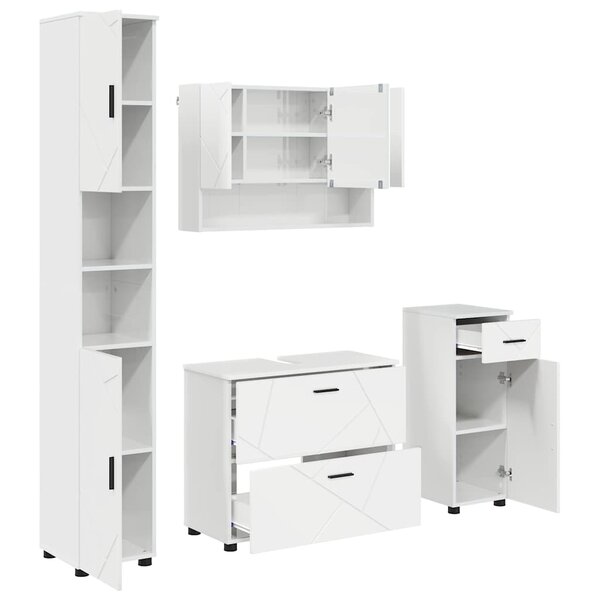 vidaXL Ensemble de mobilier de salle de bain 4 Pièces Blanc brillant