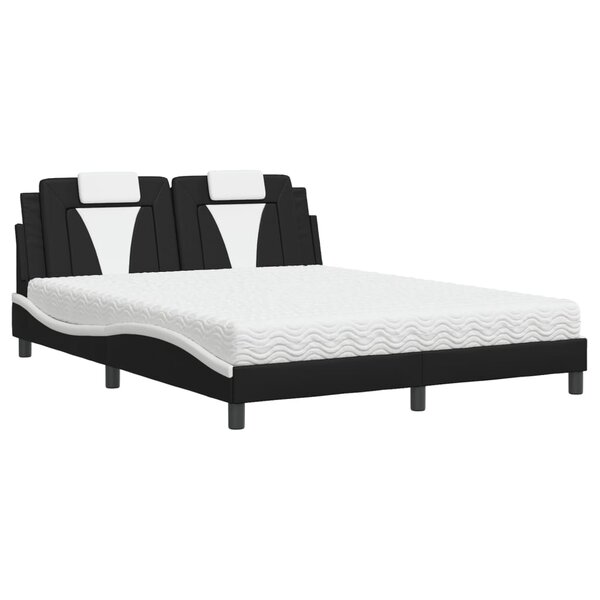 vidaXL Lit avec matelas noir et blanc 160x200 cm similicuir