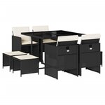 vidaXL Ensemble à manger jardin 9Pièces et coussins noir résine tressée