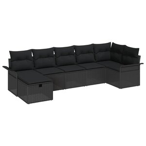 vidaXL Ensemble de canapé de jardin avec coussin 7 Pièces Noir polyrotin