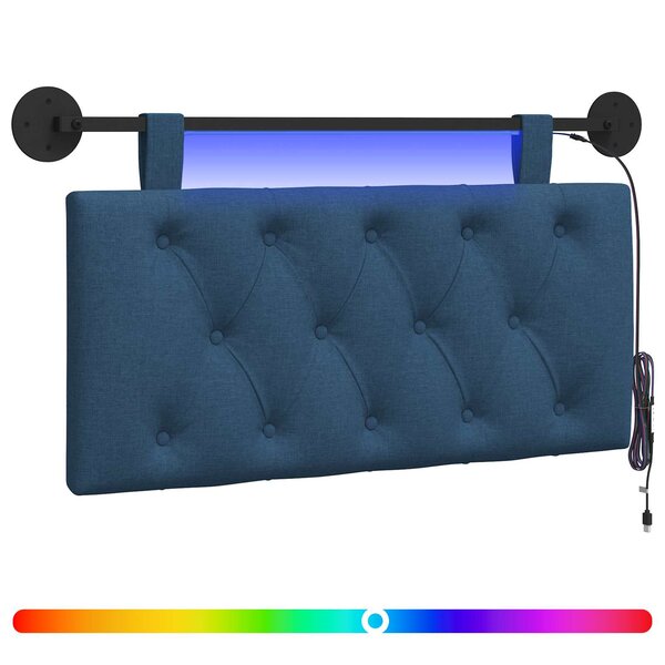 vidaXL Tête de lit suspendue Avec lumière LED Bleu Tissu