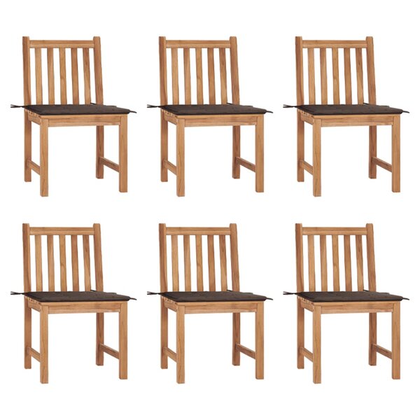 vidaXL Chaises de jardin lot de 6 avec coussins Bois de teck massif