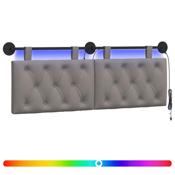 vidaXL Tête de lit suspendue Avec lumière LED Taupe Tissu