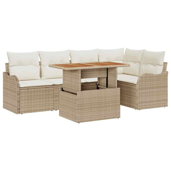 vidaXL Ensemble de canapé de jardin 6 Pièces Beige Poly rotin