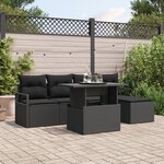 Ensemble de Canapés de Jardin 6 Pièces avec Coussins Noir Rattan Poly