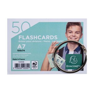 Paquet De 50 Flashcards Sous Film + Anneau - Bristol Ligné Perforé - Format A7 - Couleurs Assorties - Exacompta