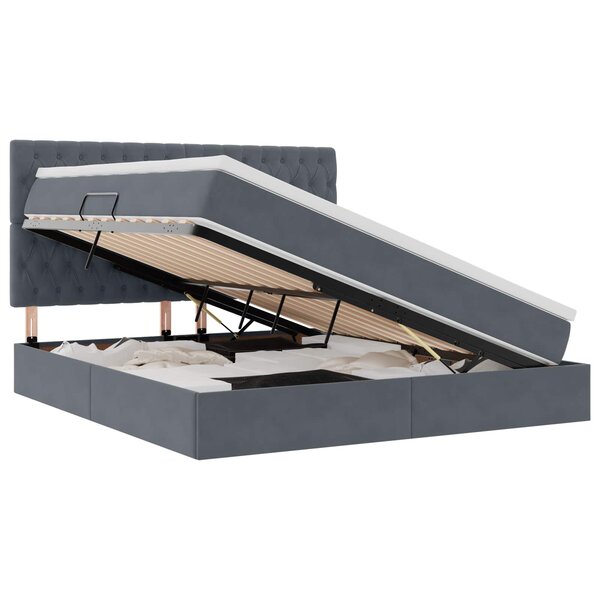 vidaXL Lit de rangement LED avec matelas Gris foncé 160 x 200 cm