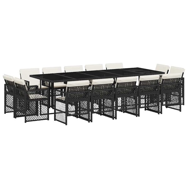 vidaXL Ensemble à manger de jardin 15 Pièces coussins noir résine tressée