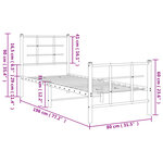 vidaXL Cadre de lit métal avec tête de lit/pied de lit blanc 75x190 cm