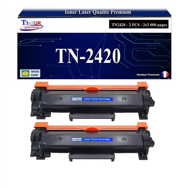 T3AZUR - 2x Toners compatibles avec Brother TN2420  TN2410 pour Brother MFC-L2710DN  MFC-L2710DW  MFC-L2712DN  MFC-L2712DW  MFC-L2713DW  MFC-L2715DW  MFC-L2730DW  MFC-L2732DW  MFC-L2735DW  MFC-L2750DW - 3 000 pages
