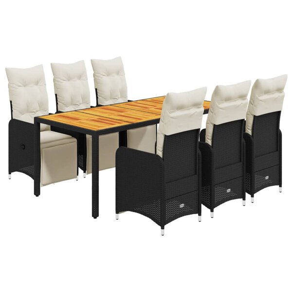 vidaXL Ensemble de bistro de jardin 7 Pièces coussins noir poly rotin