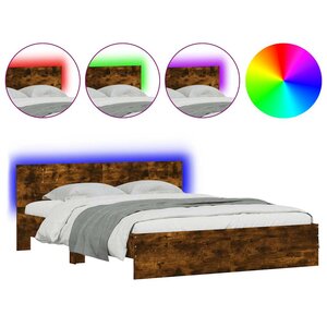 vidaXL Cadre de lit avec tête de lit et LED chêne fumé 150x200 cm