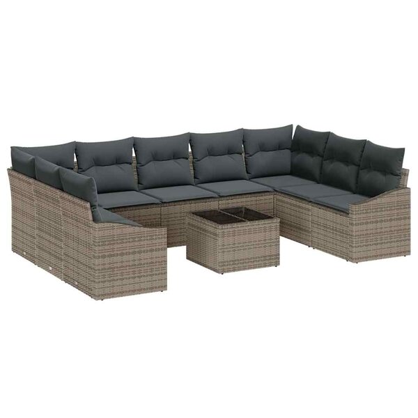 vidaXL Ensemble de canapé de jardin 10 Pièces Gris Poly rotin
