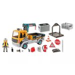 PLAYMOBIL 71750 - Action Heroes Camion de chantier avec grue et ouvrier et accessoires